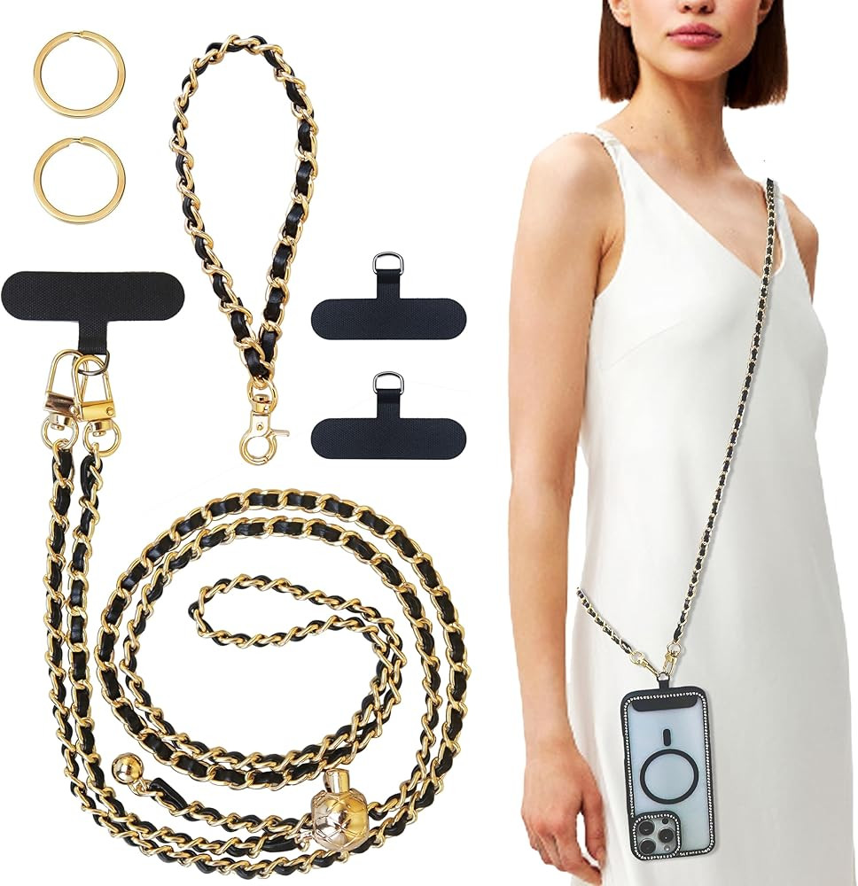Universal Crossbody Phone Strap,Metal Cell Phone Chain Leather Anti-Theft Crossbody Lanyard | Amazon (US)