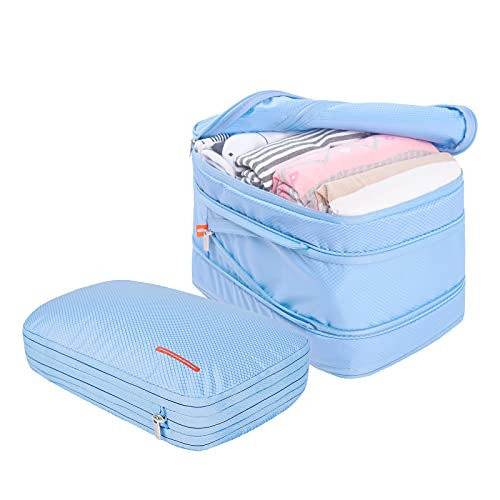 BeeNesting Compression Packing Cubes 2 set for travel carry on Small Luggage Organizer Bags with Double-Sided(M+M 9L/9L, Light blue) | Amazon (US)