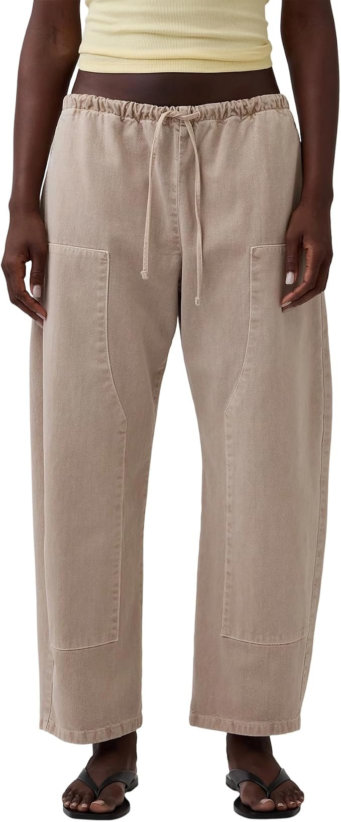 Barrel Pants Womens Double Knee Drawstring Waist Baggy Wide Leg Trousers Cotton Wash Casual Hikin... | Amazon (US)