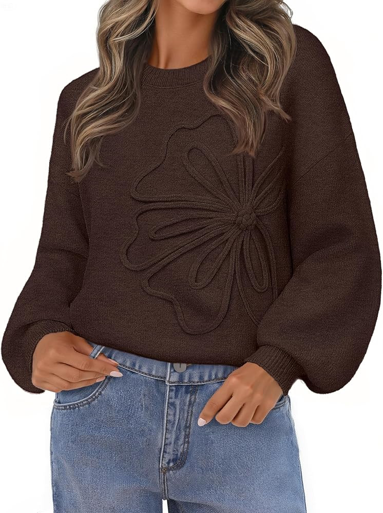 MEROKEETY Women's Winter Floral Sweater Crew Neck Lantern Sleeve 2025 Fall Trendy Warm Chunky Ove... | Amazon (US)