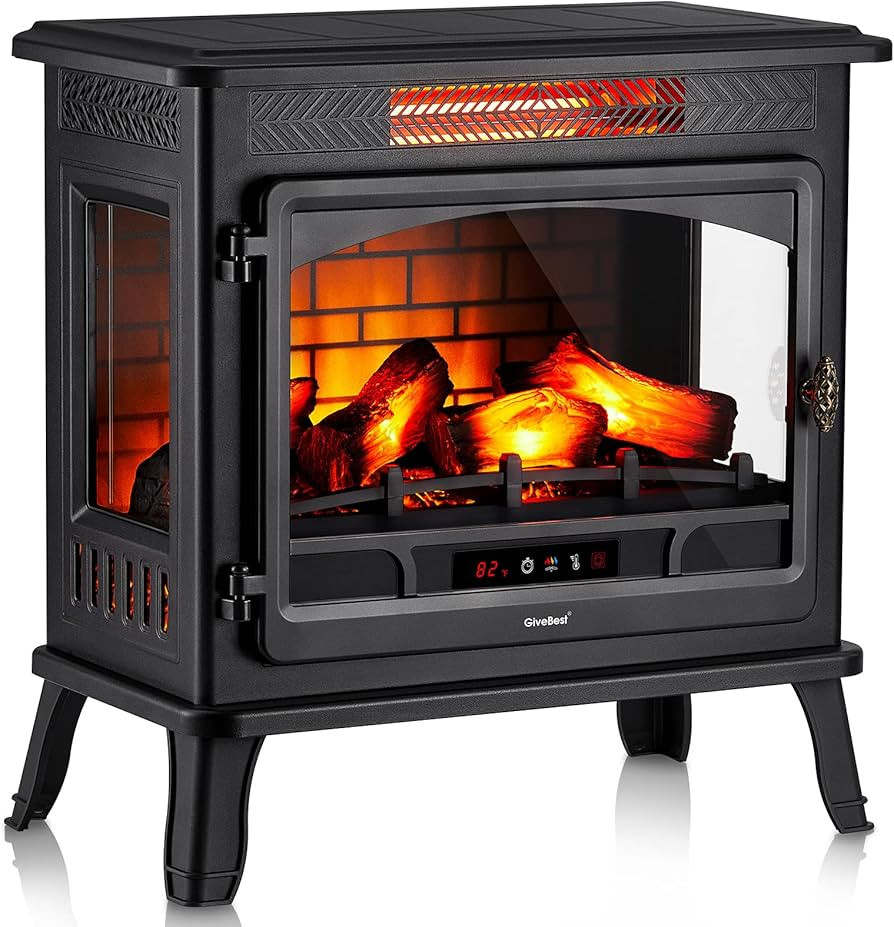 Electric Fireplace Infrared Heater 3D Freestanding Fireplace Stove Heater with Remote Control, Ti... | Amazon (US)