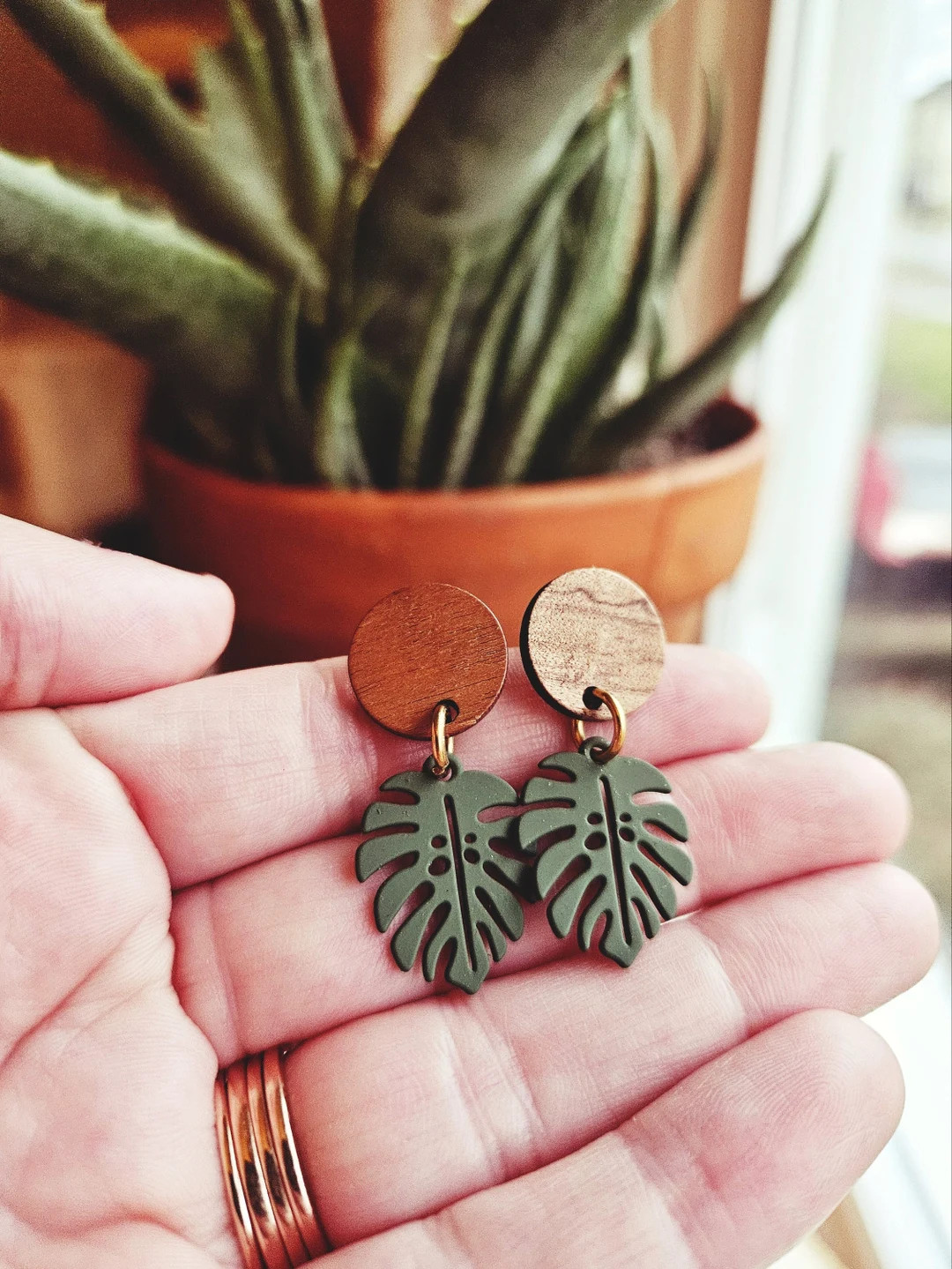 Monstera Dangle Earrings, Plant Earrings, Plant Lady, Monstera, Leaf, Nature, Plant Jewelry. - Et... | Etsy (US)