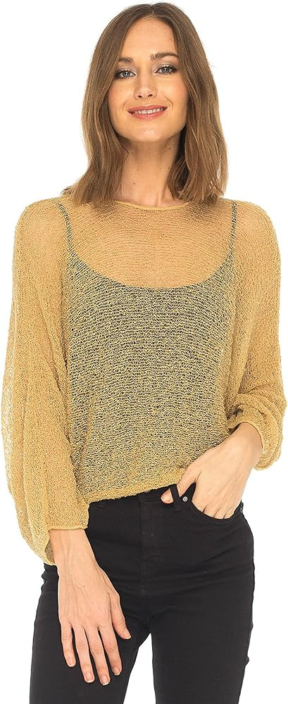 SHU-SHI Womens Sheer Blouse Top Knit Lightweight Shrug Sweater Poncho | Amazon (US)