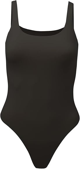 Low Back Contour Tank High Cut Thong Bodysuit, No Snap, Women's Bodysuit, No Bra Needed, Body Scu... | Amazon (US)