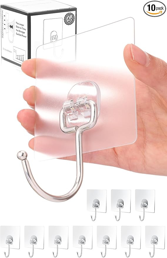 Antimbee 10-Pack All-Purpose Large Adhesive Hooks for Hanging,Banana Hook,Heavy Duty Adhesive Hoo... | Amazon (US)