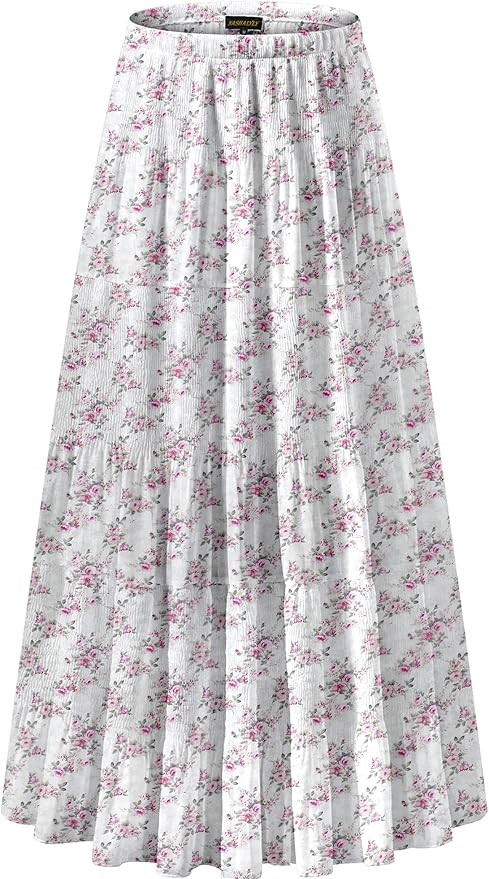 NASHALYLY Women's Chiffon Elastic High Waist Pleated A-Line Flared Maxi Skirts | Amazon (US)