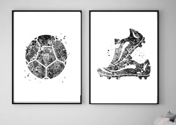 Soccer Ball and Soccer Shoes Print Set Black and White Soccer - Etsy | Etsy (US)