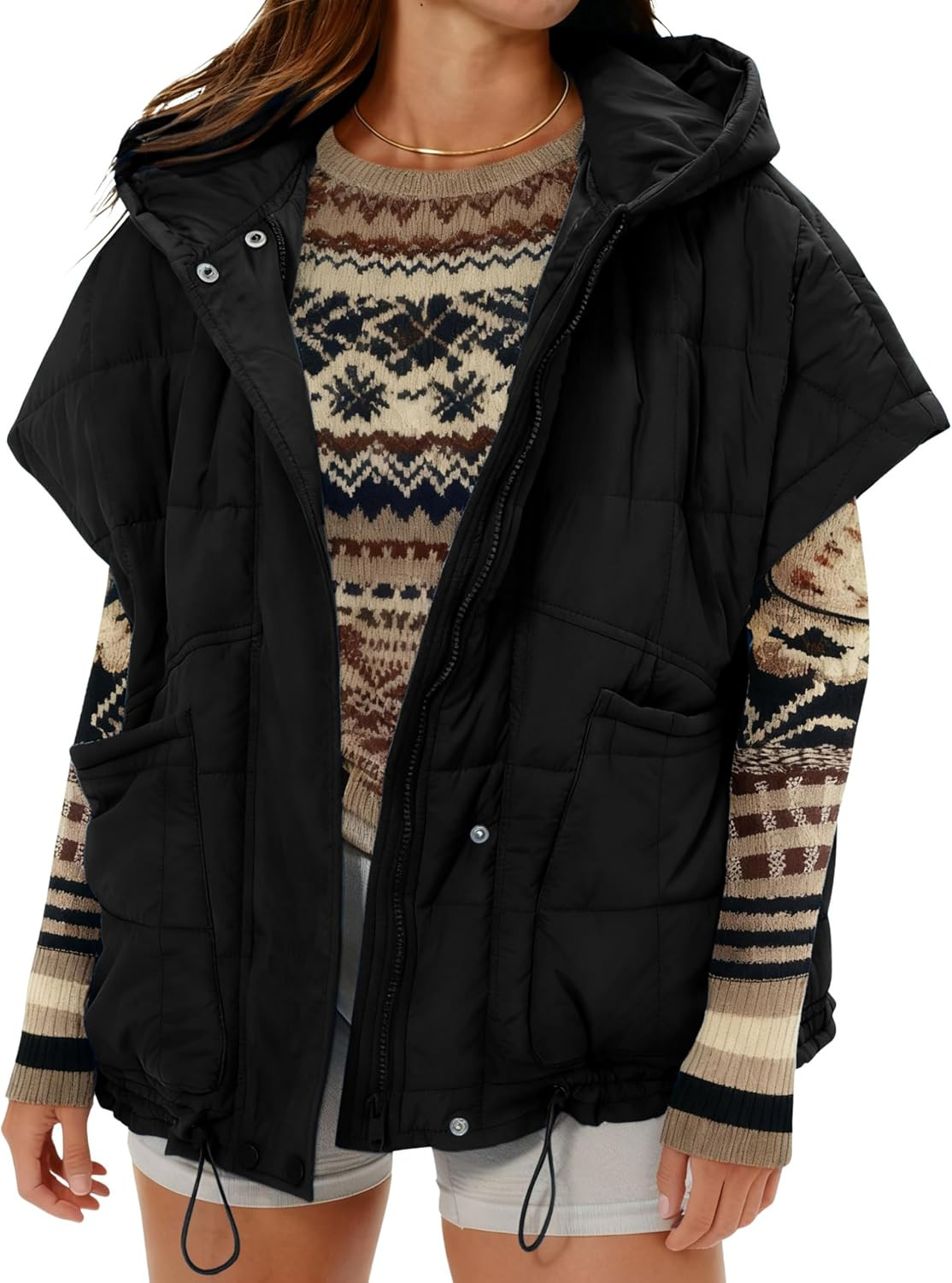 Women's Oversized Puffer Vest Hooded Quilted Jacket | Amazon (US)