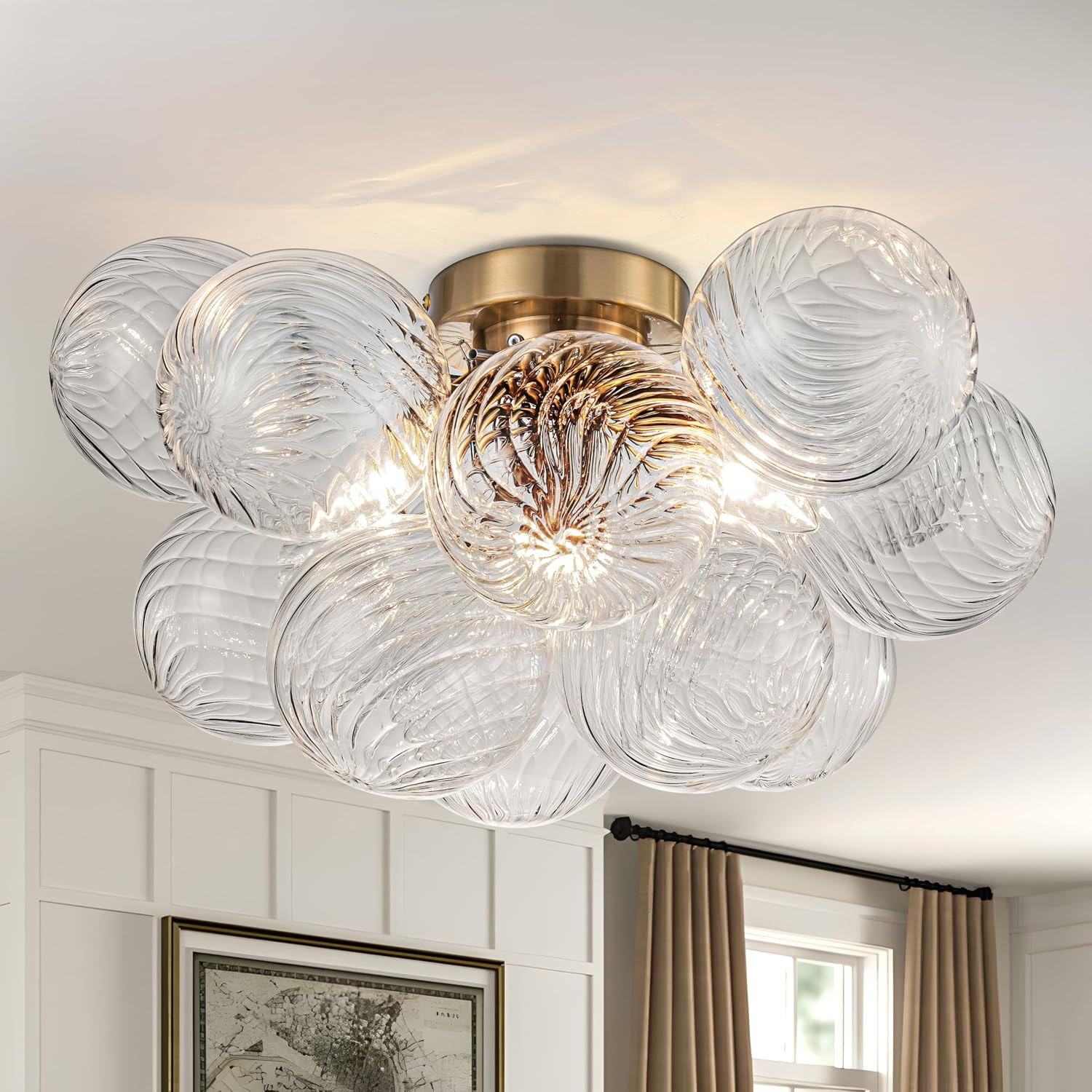 GoYeel Semi Flush Chandelier Gold, Modern Light Fixtures Ceiling Mount | Amazon (US)