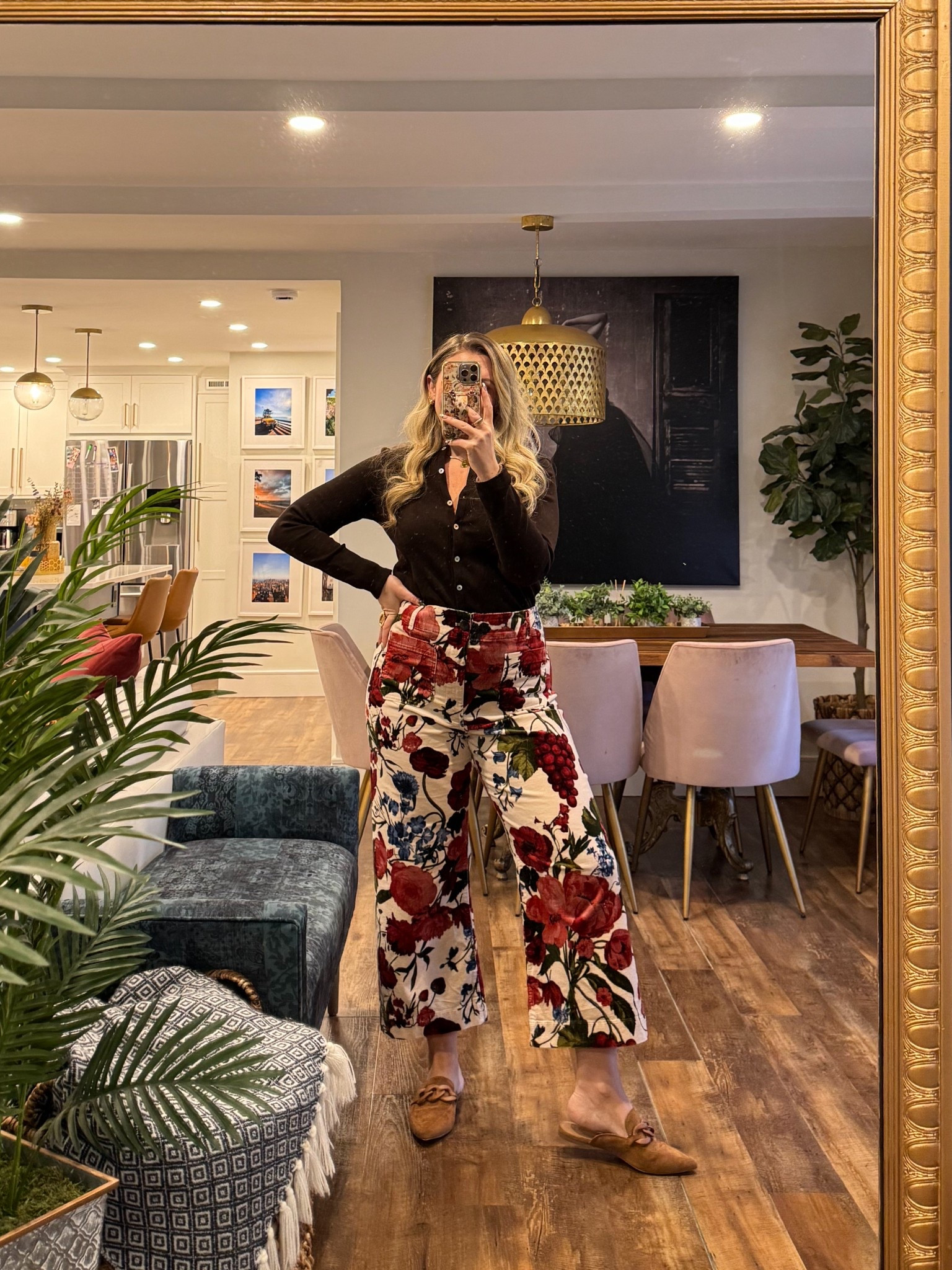 In love with these floral corduroy pants! True to size but lots of stretch! This ribbed cardigan is so well fitting & luxe! Fall outfit, Thanksgiving outfit 

 #LTKHoliday #LTKootd #LTKMidsize