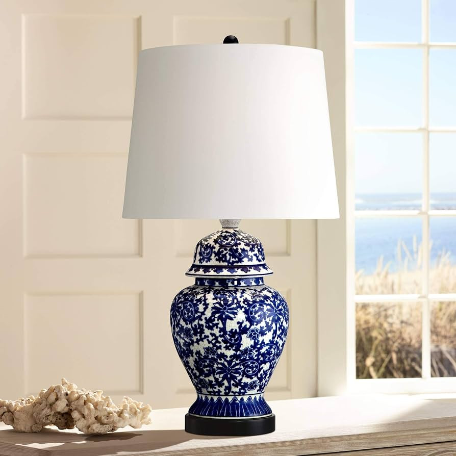 Regency Hill Asian Chinese Traditional Style Table Lamp 25" High Porcelain Temple Jar Blue Floral... | Amazon (US)
