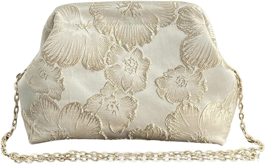 OYOANGLE Women's Flower Embroidery Clutch Purse Kiss Lock Shoulder Bags Evening Handbag | Amazon (US)