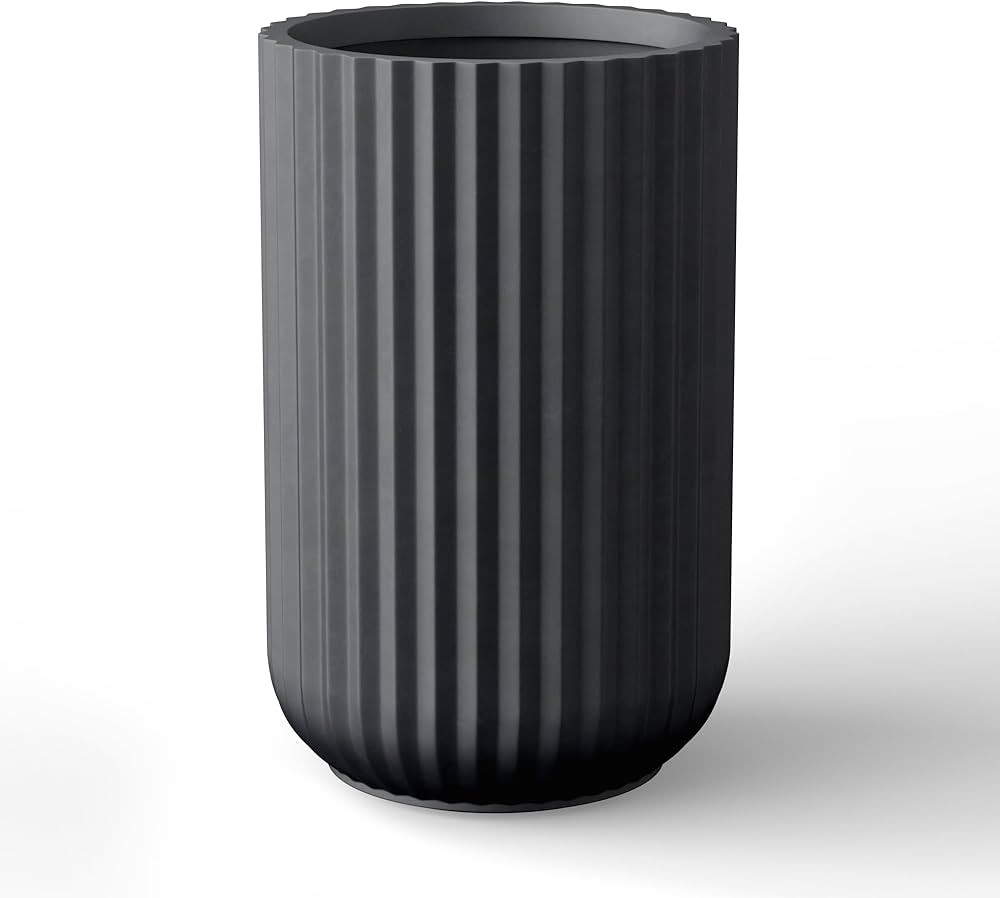 Kante Tall Fulted Planter, 17.7 Inch Tall Round Concrete Plant Pots with Drainage Hole and Rubber... | Amazon (US)