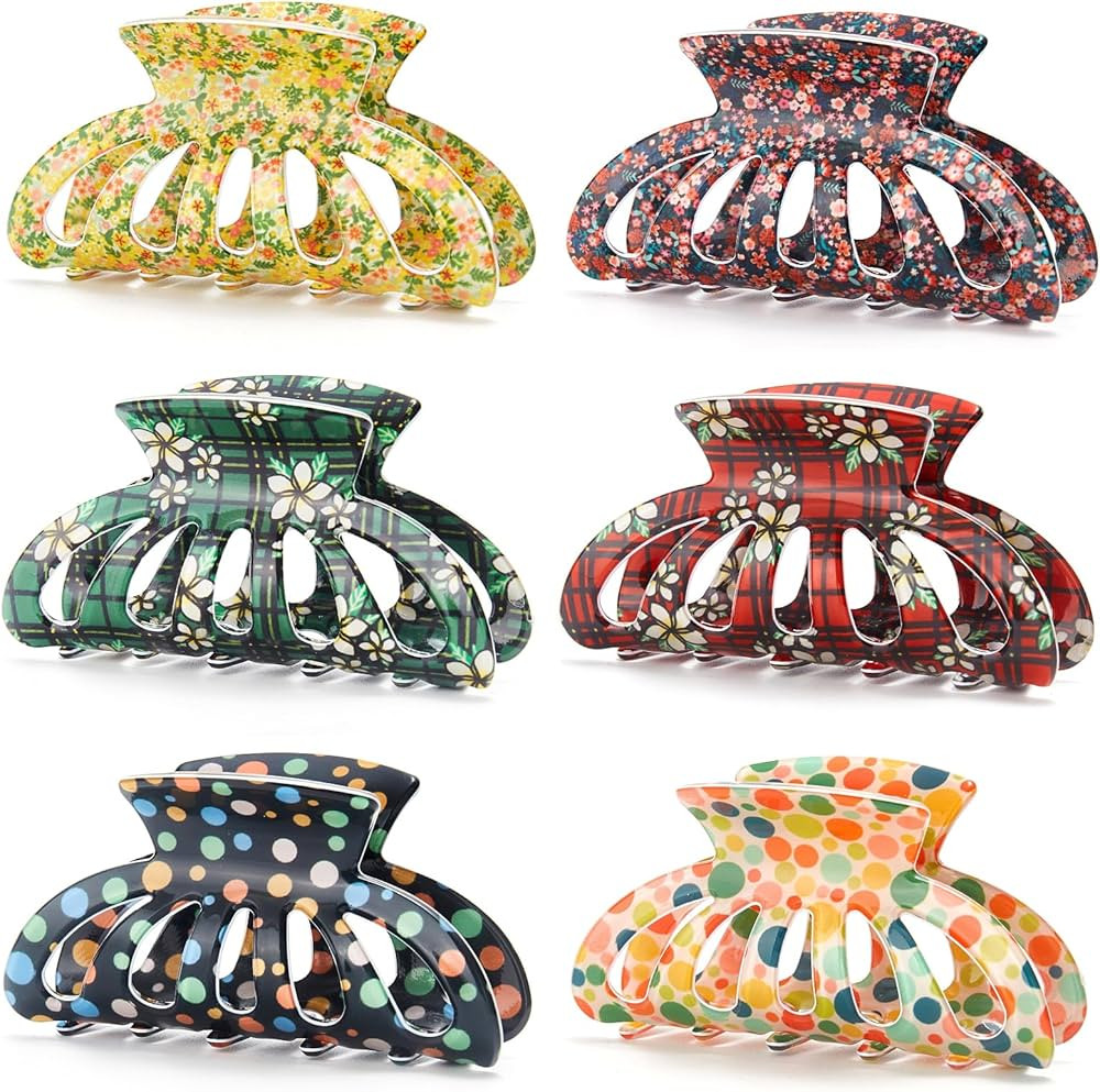 Cobahom 6Pcs Medium Hair Claws for Hair Styling, 3.35 Inch No Crease Hair Clips for Thin Hair, Pr... | Amazon (US)