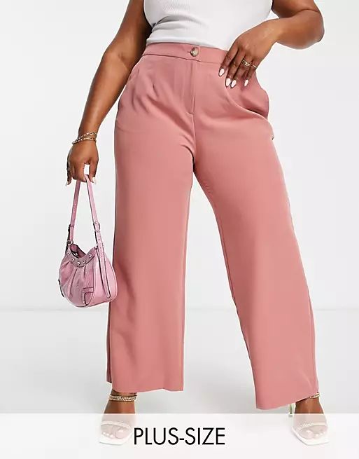 Simply Be wide leg tailored pants in pink | ASOS (Global)