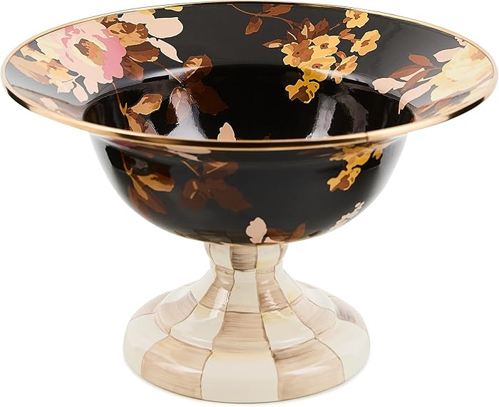 MACKENZIE-CHILDS Enamel Compote, Pedestal Serving Dish or Decorative Bowl, Large, Wild Rose Brown | Amazon (US)