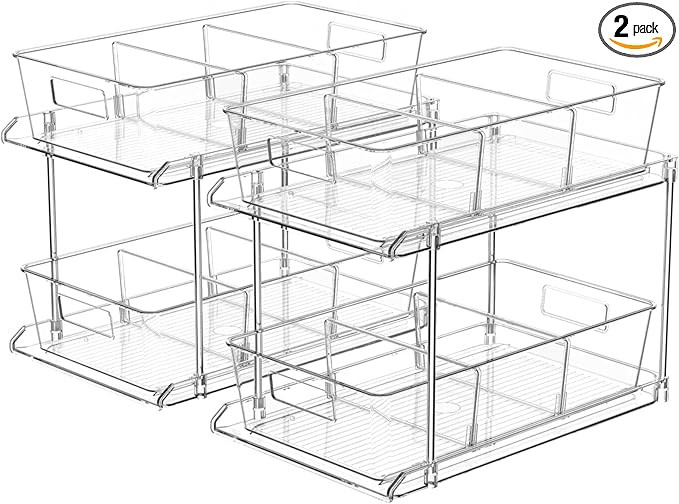 Fabspace Pull-out Home Organizer, 2 Pack 2 Tier Clear Bathroom Organizer with Dividers, Multipurp... | Amazon (US)