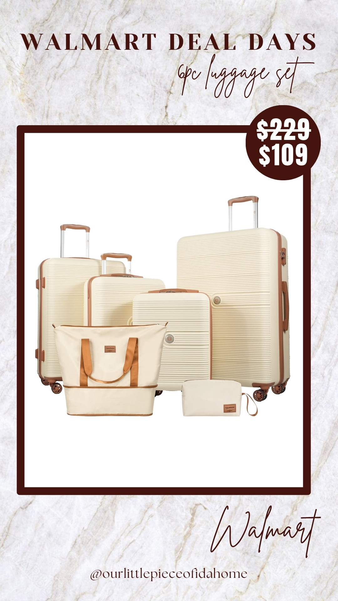 This Walmart Deal Days luggage set is such a good find. The neutral color palette looks elevated, and the 6-piece set includes everything I’d want for weekend trips and longer travel days.

If you’re looking for affordable luggage that looks much more expensive, this deal is worth a look. I linked it here while it’s still available.
@Walmart 

 #LTKU #LTKHome #LTKSaleAlert