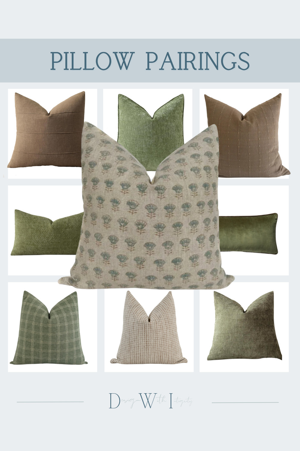 This green and brown pillow pairing leans into earthy sophistication with a layered mix of botanical prints, warm mocha tones, and rich olive velvet. The combination feels organic and grounded while still maintaining a refined, designer curated look.

The beauty of this arrangement comes from the balance of texture and pattern. The delicate floral print softens the overall palette, while the plaid and stitched fabrics introduce structure and depth. Velvet accents bring richness and dimension, creating that elevated layered look that instantly makes a space feel warm and collected.

Perfect for cozy living rooms, transitional interiors, moody bedrooms, or anyone drawn to timeless earthy palettes with subtle contrast.

Shop the curated pillow pairing through my LTK to recreate this layered designer inspired look.

#PillowPairings #GreenAndBrownDecor #LayeredInteriors #DesignerHomeStyle #EarthyHomeDecor 

 #LTKHome