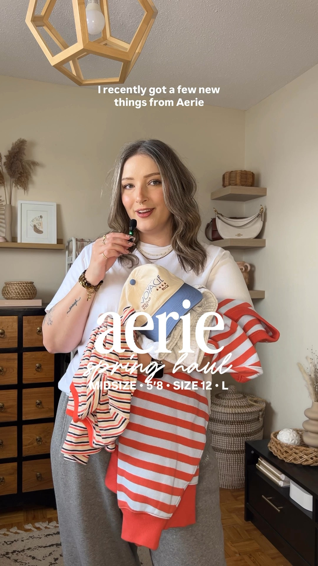 Spring aerie haul! Wearing my usual L in the grey sweatpants. Sized down to M in the striped sweatshirt. Wearing my usual size L in the sweat shorts. Sized up to XL in the tee because I have a larger chest and didn’t want it tight

#LTKmidsize #LTKsale #LTKsummer