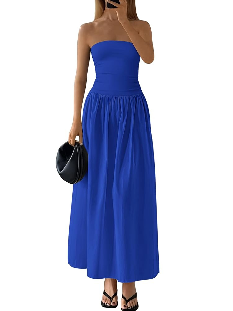 PRETTYGARDEN Women 2025 Summer Elegant Strapless Maxi Dress Tube Top Dress A Line Flowy Long Wedd... | Amazon (US)
