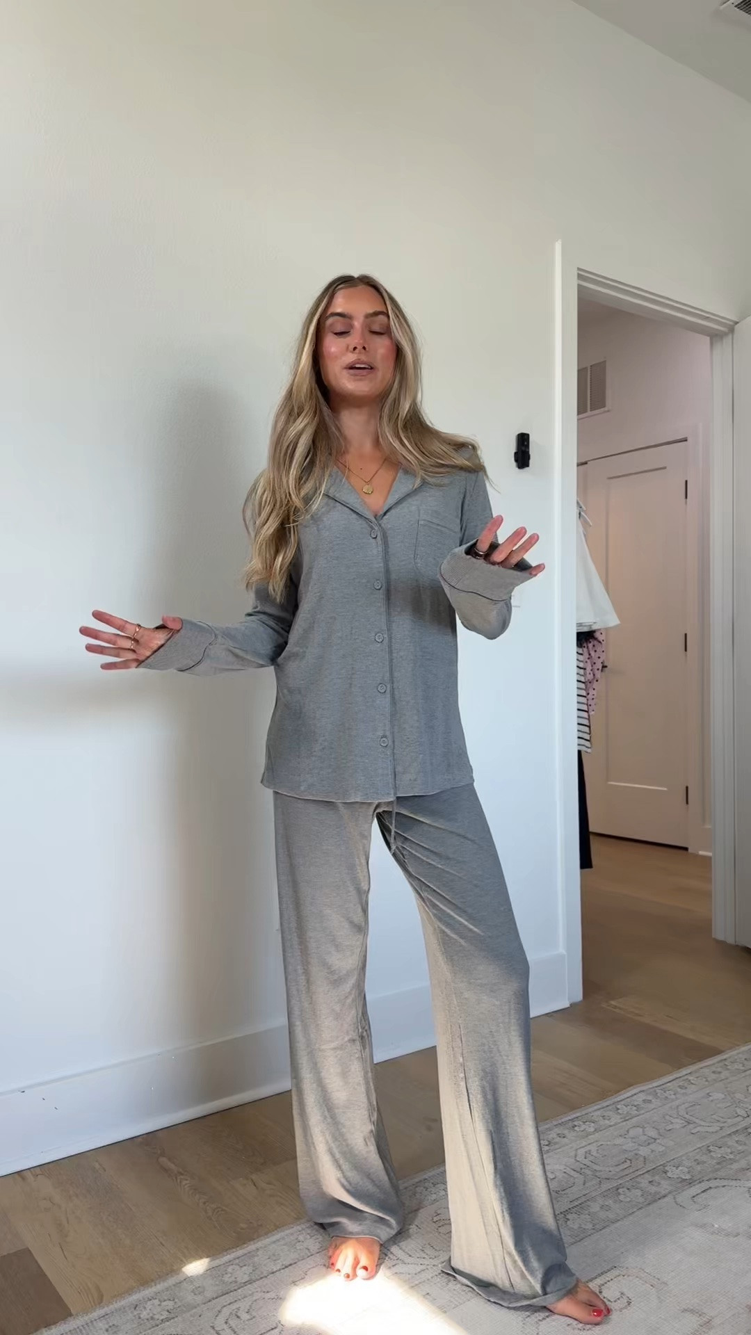 @skims size xs Your old pajamas can’t compete with this soft, ultra-comfortable sleep set. Features a slightly oversized button-up top with long sleeves, a chest pocket, and piping details. The straight leg pants have a relaxed fit and a stretchy waistband with an adjustable interior drawstring. Fits true to size.

#LTKootd #LTKdayinmylife #LTKgrwm