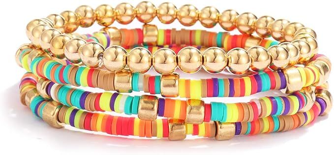 Colorful Beaded Bracelet for Women Girls Multiple Beaded Strand Bracelet Handmade Pearls Beads St... | Amazon (US)