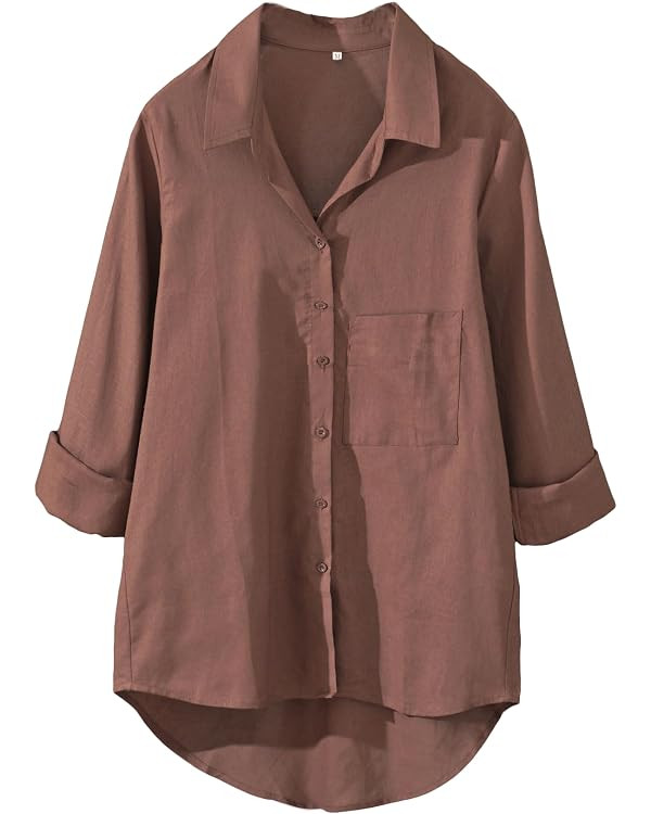 Minibee Women's Long Sleeve Shirts Button Down Blouse Cotton Tunic High Low Tops | Amazon (US)