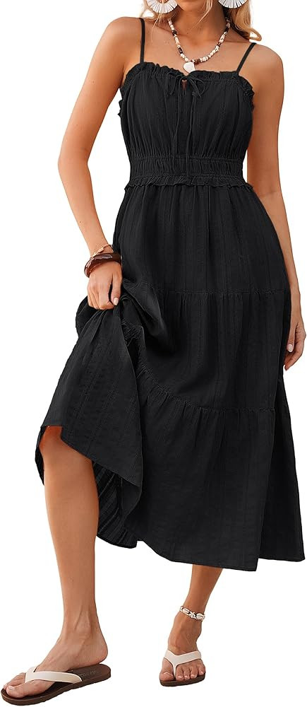 Kate Kasin Women Summer Casual Midi Dresses 2026, Spaghetti Strap Sleeveless Elastic Waist Sundre... | Amazon (US)