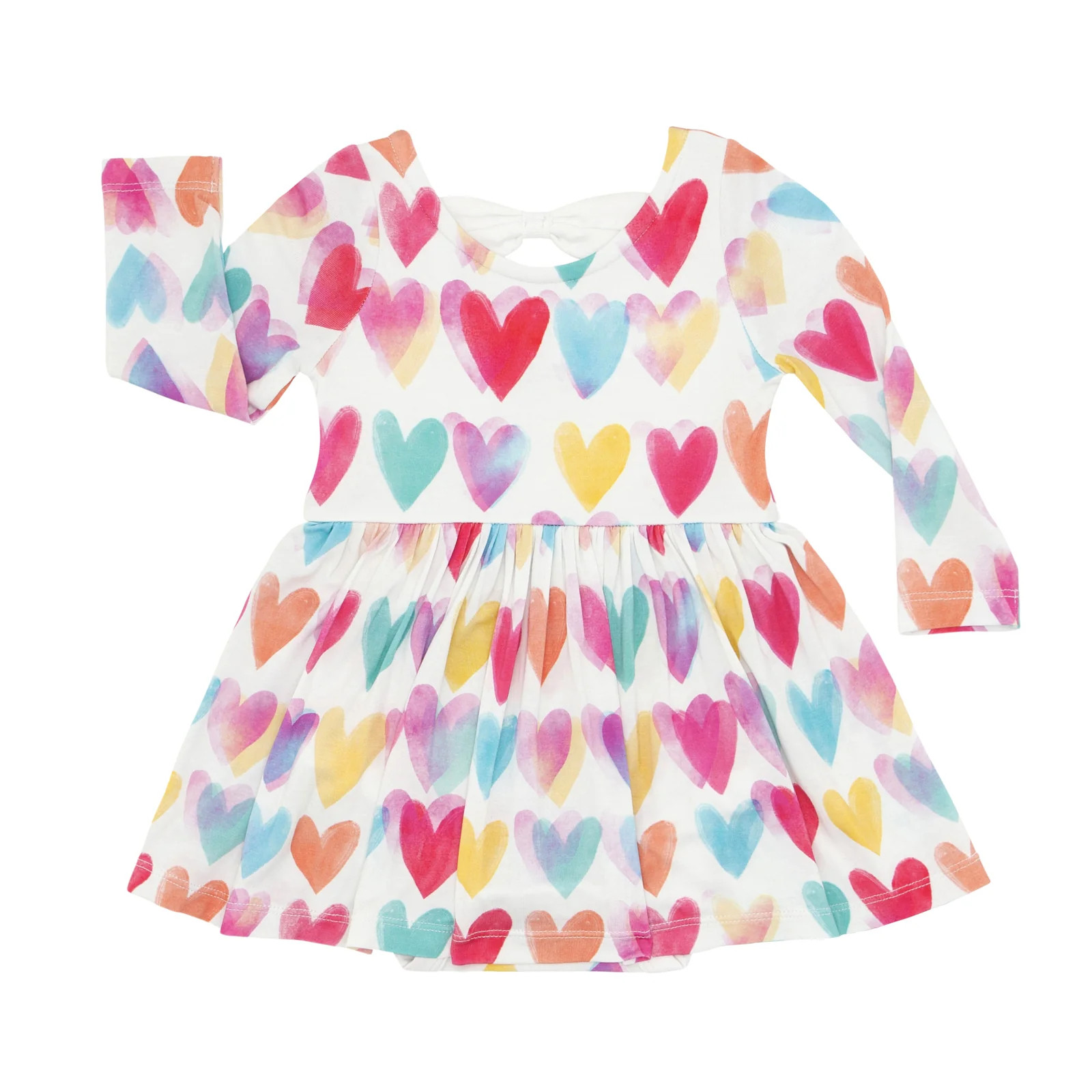 Watercolor Love Bow Back Skater Dress with Bodysuit | Little Sleepies
