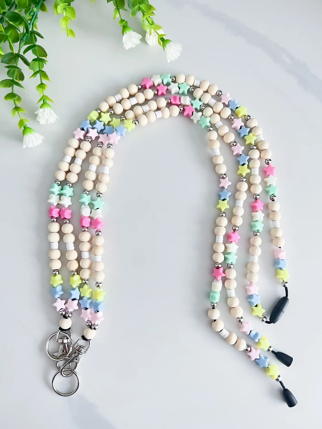 Teacher Beaded Lanyard, Lanyard for Teachers, Wood + Star Lanyard, Boho Style Lanyard, Pastel Lan... | Etsy (US)