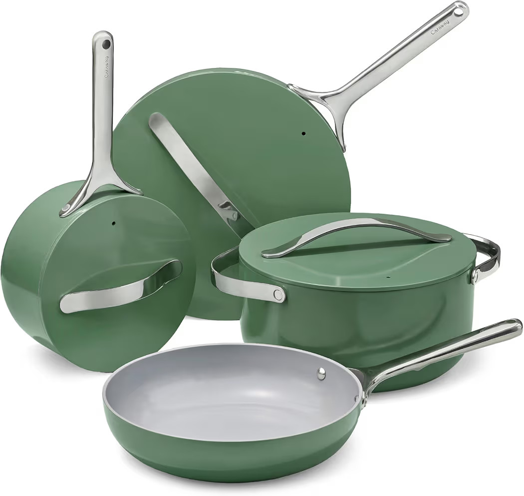 Caraway Non-stick Ceramic Cookware Set (12 Piece) Pots, Pans, Lids and Kitchen Storage - PFAS & P... | Amazon (US)