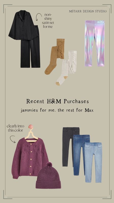 Recent H&M purchases for me and Max. 

Girls clothing, kids clothing, satin pajamas, knit tights, jeggings, cardigan, Pom Pom hat, metallic leggings, affordable fashion, fall outfits, family photos 

#LTKkids #LTKunder50 #LTKstyletip