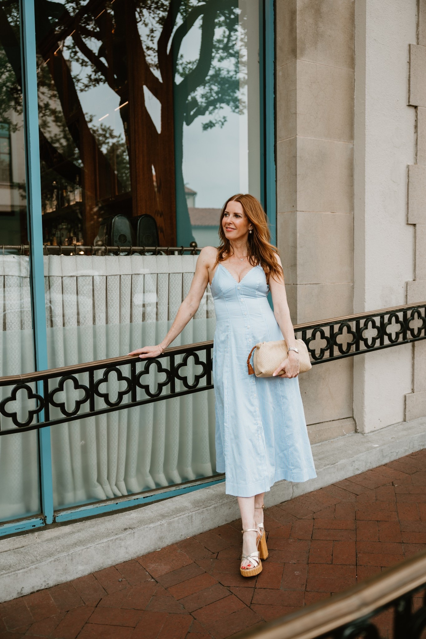 This striped midi dress by SIMKHAI is stunning! The delicate spaghetti straps and feminine silhouette make this piece a standout for everything from al fresco lunches to garden soirées. @Saks #Saks #SaksPartner @Shop.LTK #liketkit