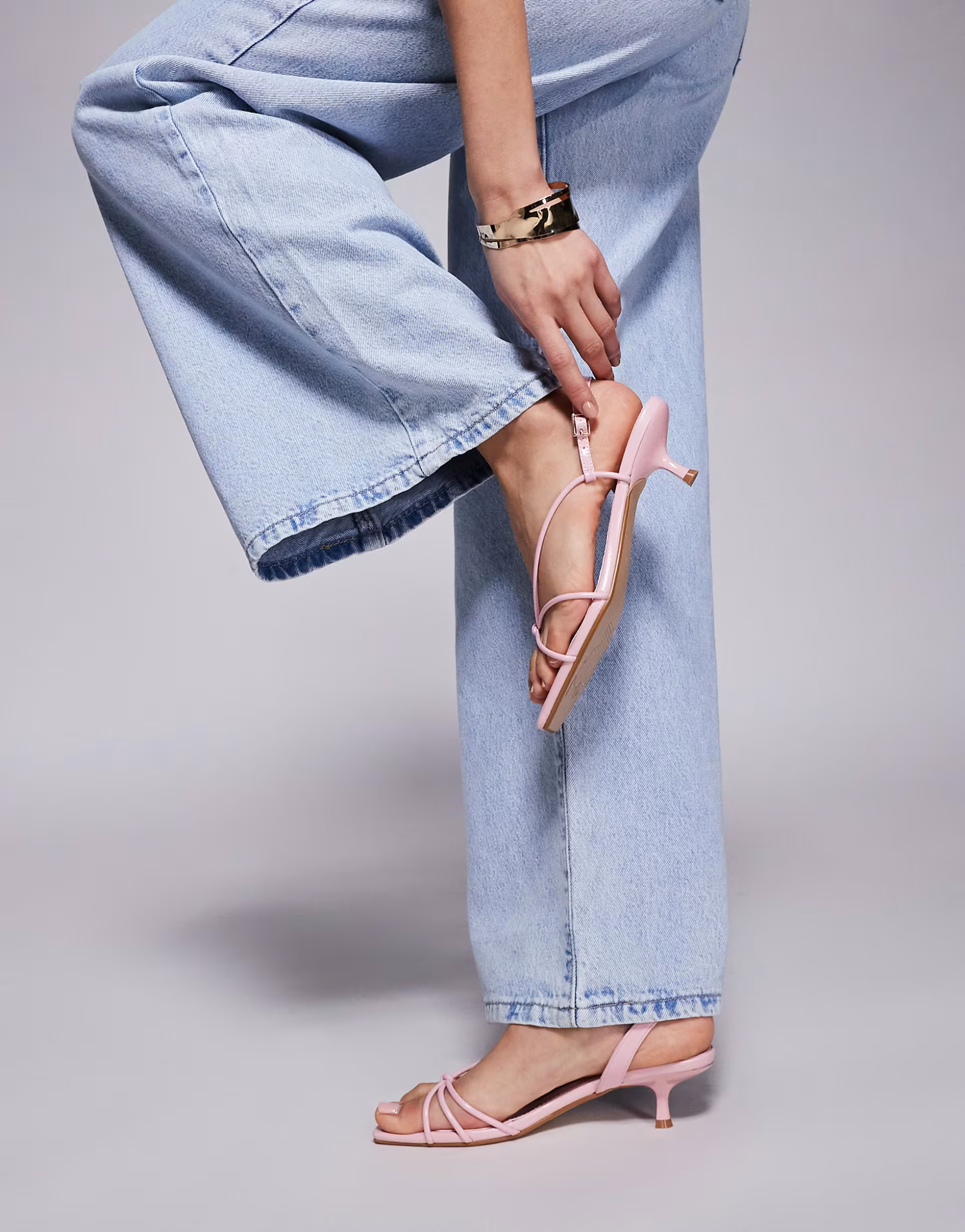 Simmi London Hanah square toe strappy kitten heels in baby pink | ASOS (Global)