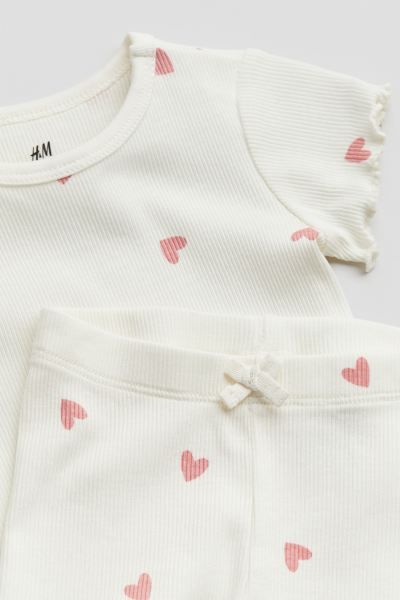 2-piece Ribbed Cotton Set - White/hearts - Kids | H&M US | H&M (US + CA)