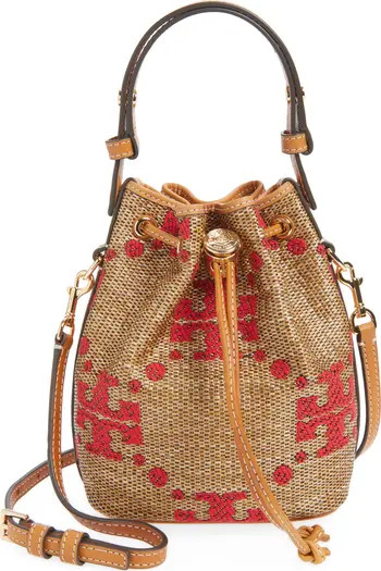 Mini T Monogram Straw Bucket Bag | Nordstrom