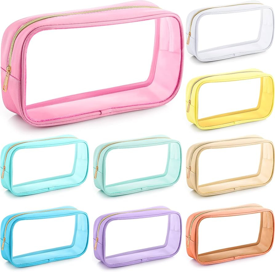 9 Pcs Preppy Clear Makeup Bag DIY Chenille Letter Pouch Large Nylon Makeup Bag Travel Toiletry Zippe | Amazon (US)