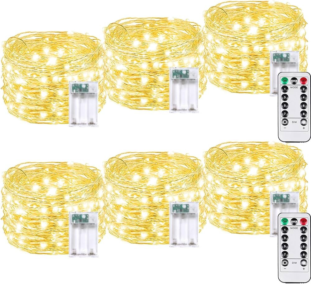 6 Pack Fairy Twinkle Lights Battery Operated, Each 20FT 60 LED Waterproof Battery String Lights O... | Amazon (US)