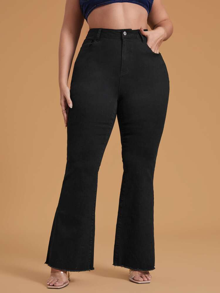 Plus High Waist Raw Cut Flare Leg Jeans | SHEIN
