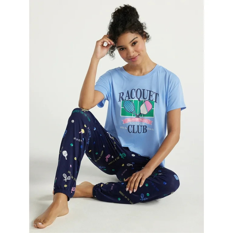 Joyspun Women's Short Sleeve T-Shirt and Jogger Pants Sleep Set, 2-Piece, Sizes S to 3X | Walmart (US)