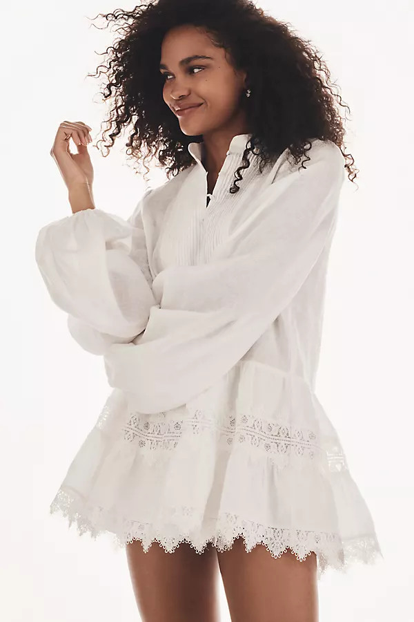 Bardot Antonia Long-Sleeve Lace Mini Dress | Anthropologie (US)