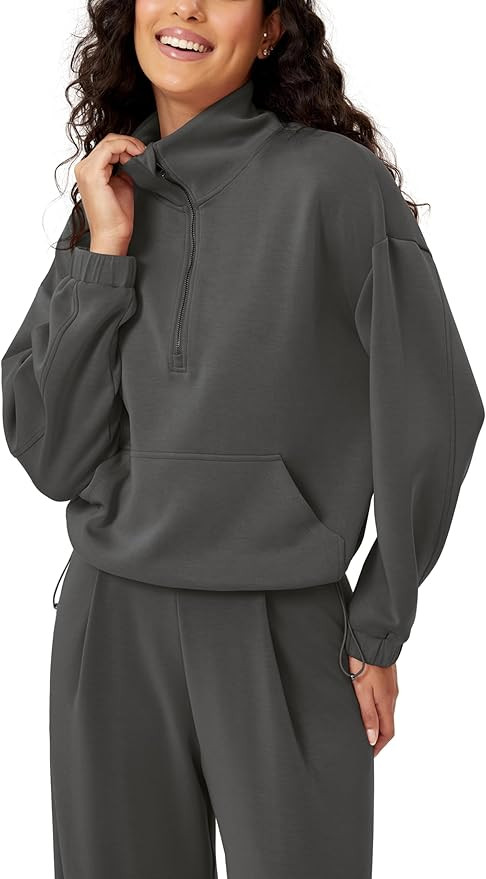 ODODOS Women's Modal Soft Cinchable Sweatshirts Half Zipper Funnel Neck Oversize Pullover with Po... | Amazon (US)