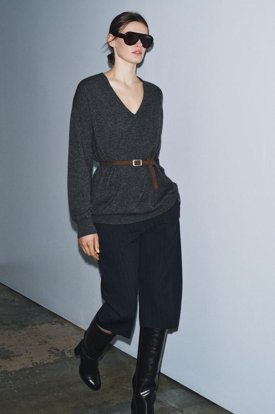 100% WOOL OVERSIZED BELTED JUMPER | Zara US