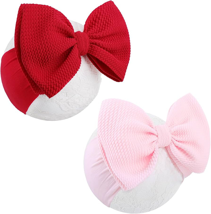 YanJie 6" Valentine's Baby Headbands, Red Hair Bow Pink Baby Girl Elastic Nylon Valentines Hairba... | Amazon (US)