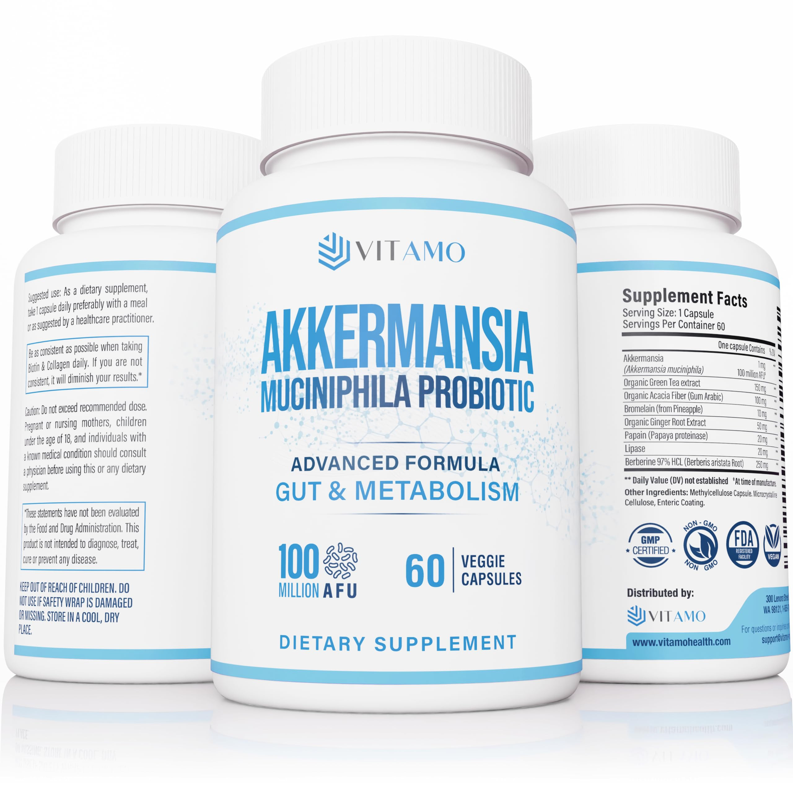 Akkermansia Probiotic 100 Million AFU – GLP 1 Activator with Berberine, Acacia, Enzymes & Green... | Amazon (US)