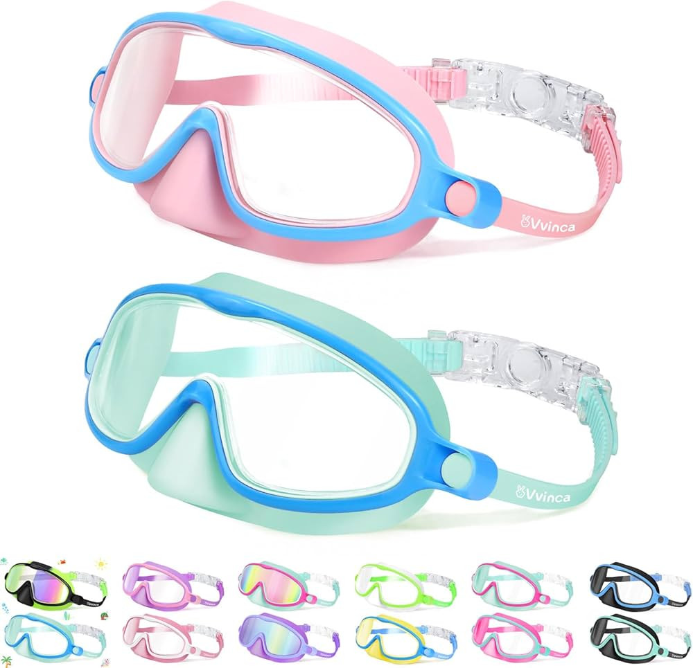 Vvinca 2 Pcs Kids-Swim-Goggles with Nose Cover, Swimming Diving Mask Wide View Anti Fog UV Anti S... | Amazon (US)