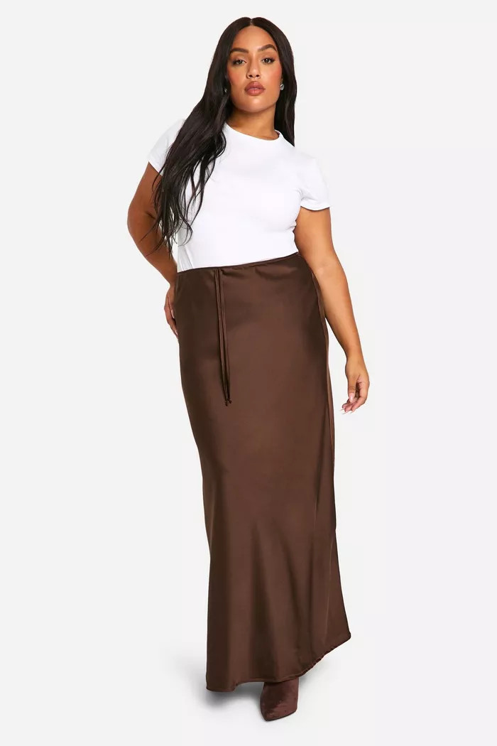 Plus Satin Drawcord Maxi Skirt | boohoo (US & Canada)