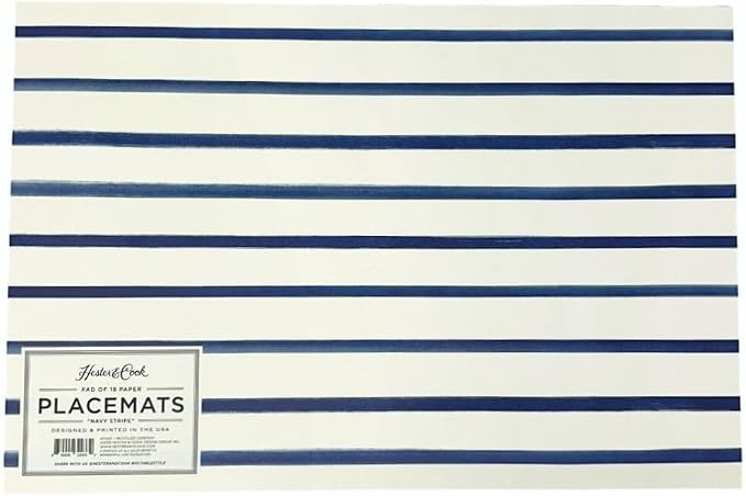 Hester and Cook Disposable Paper Placemats for Dining Table - Navy Striped Square Place Mats for ... | Amazon (US)