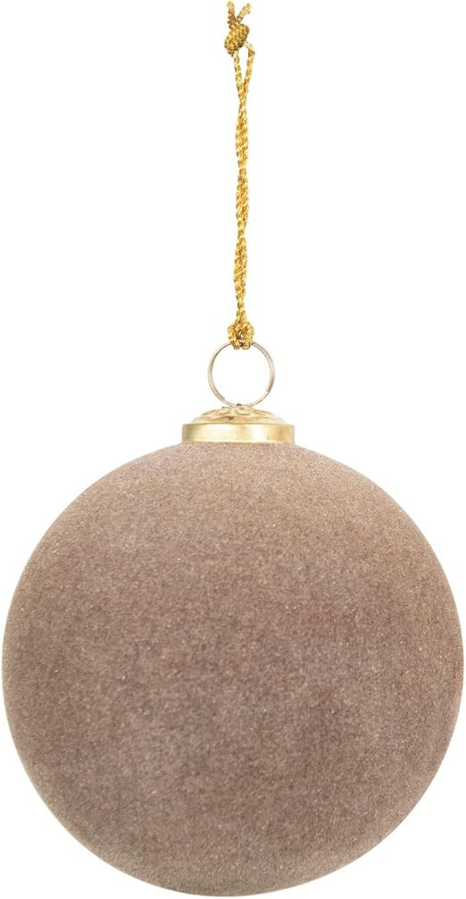 Creative Co-Op Flocked Glass Ball Ornament, Tan | Amazon (US)